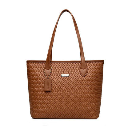 Women's Woven Texture Tote Bag – Large PU Leather Shoulder Work Bag