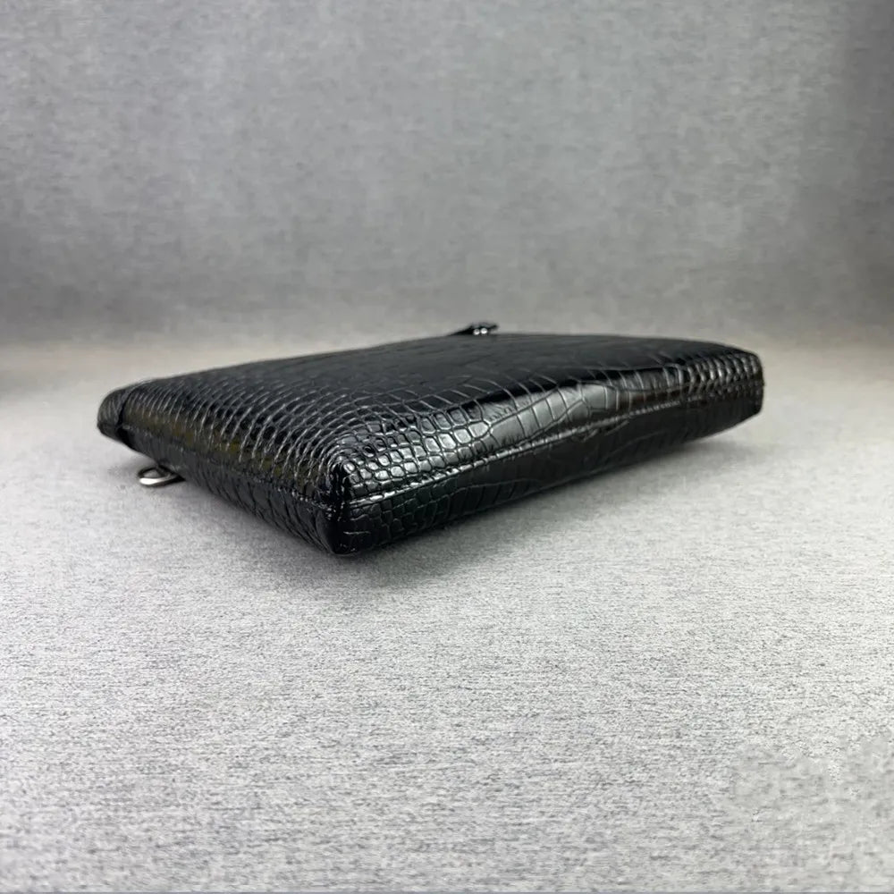 Crocodile Leather Men's Envelope Clutch Bag – Black Large Capacity