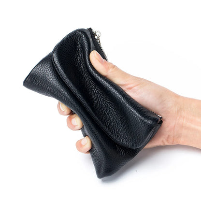 Women's Genuine Cowhide Leather Trifold Wallet with Zipper Coin Pocket