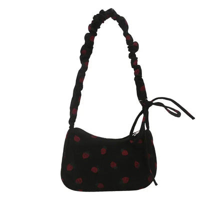 Strawberry Print Corduroy Shoulder Bag – Cute Women's Underarm Tote