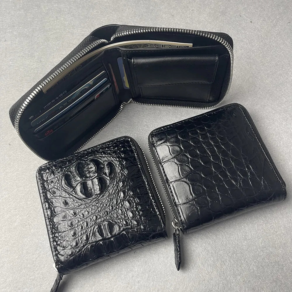 Genuine Crocodile Leather Men's Zip Wallet – Multi-Function Bifold