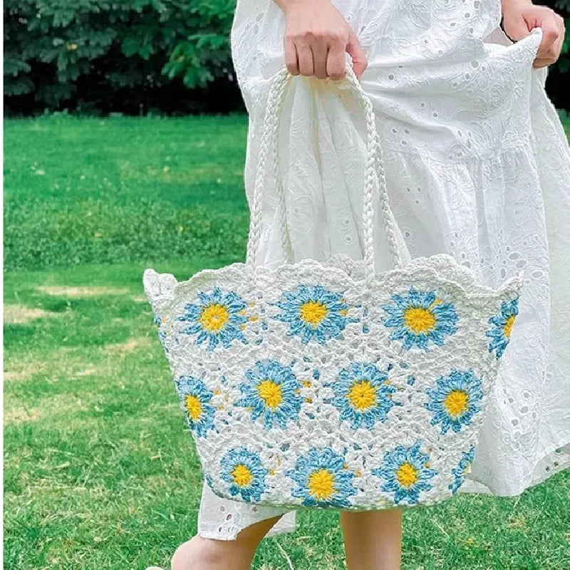 Handmade Crochet Flower Tote Bag for Women
