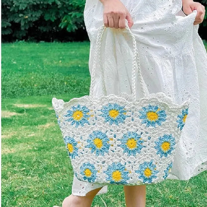 Handmade Crochet Flower Tote Bag for Women