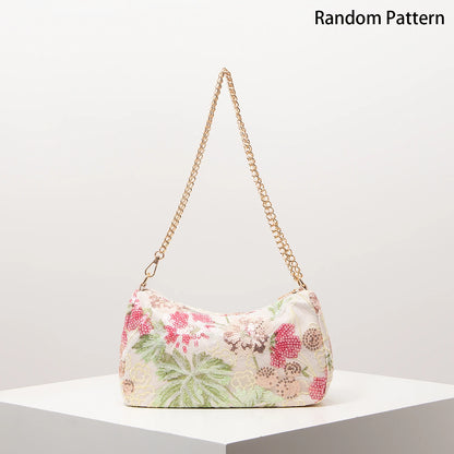 Floral Sequin Shoulder Bag – Beaded Embroidery Chain Strap Purse