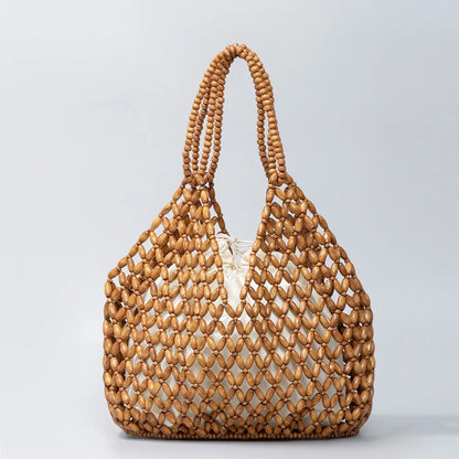 Wood Bead Tote Bag – Women's Handwoven Beach Handbag