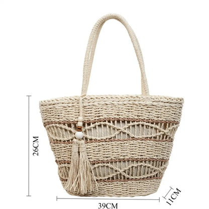 Straw Tote Bag – Handmade Hollow-Out Large Capacity Shoulder Bag
