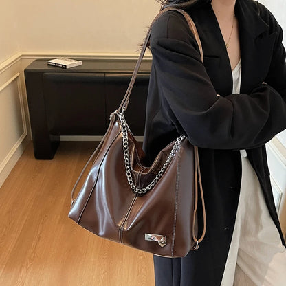 Moods Autumn Latest Backpacks Women Soft Pu Leather Pure Color Chain Shoulder Tote Bags Large