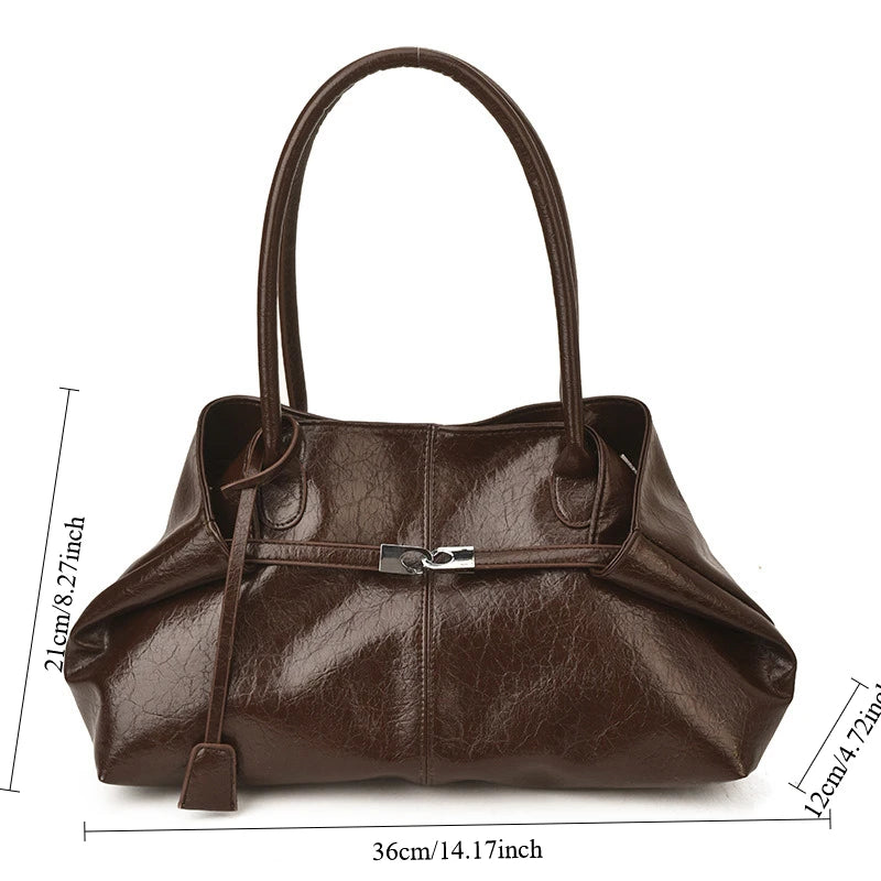 Large Capacity Pleated Leather Tote Bag for Women