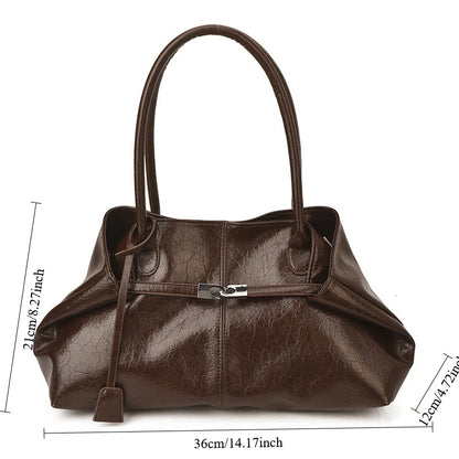 Large Capacity Pleated Leather Tote Bag for Women