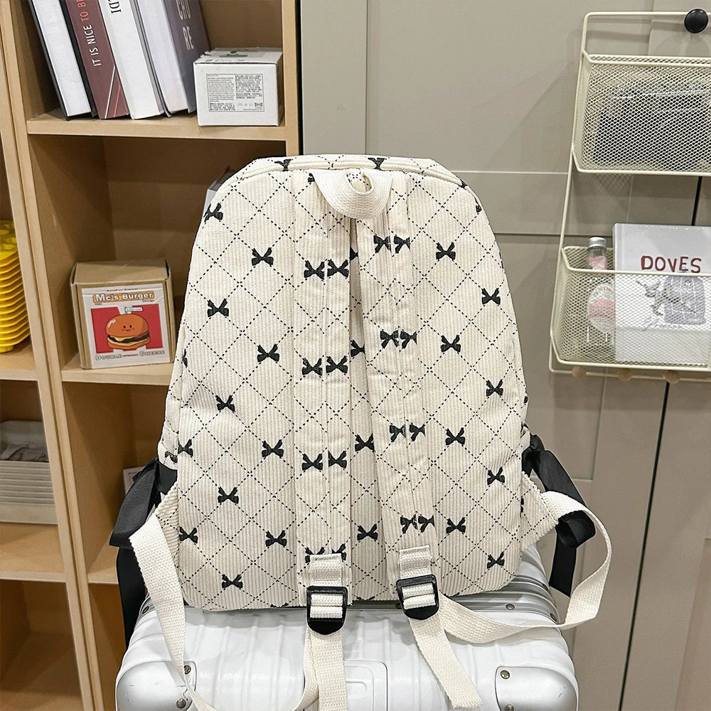 Corduroy Bow Backpack – Cute Large Capacity College School Bag