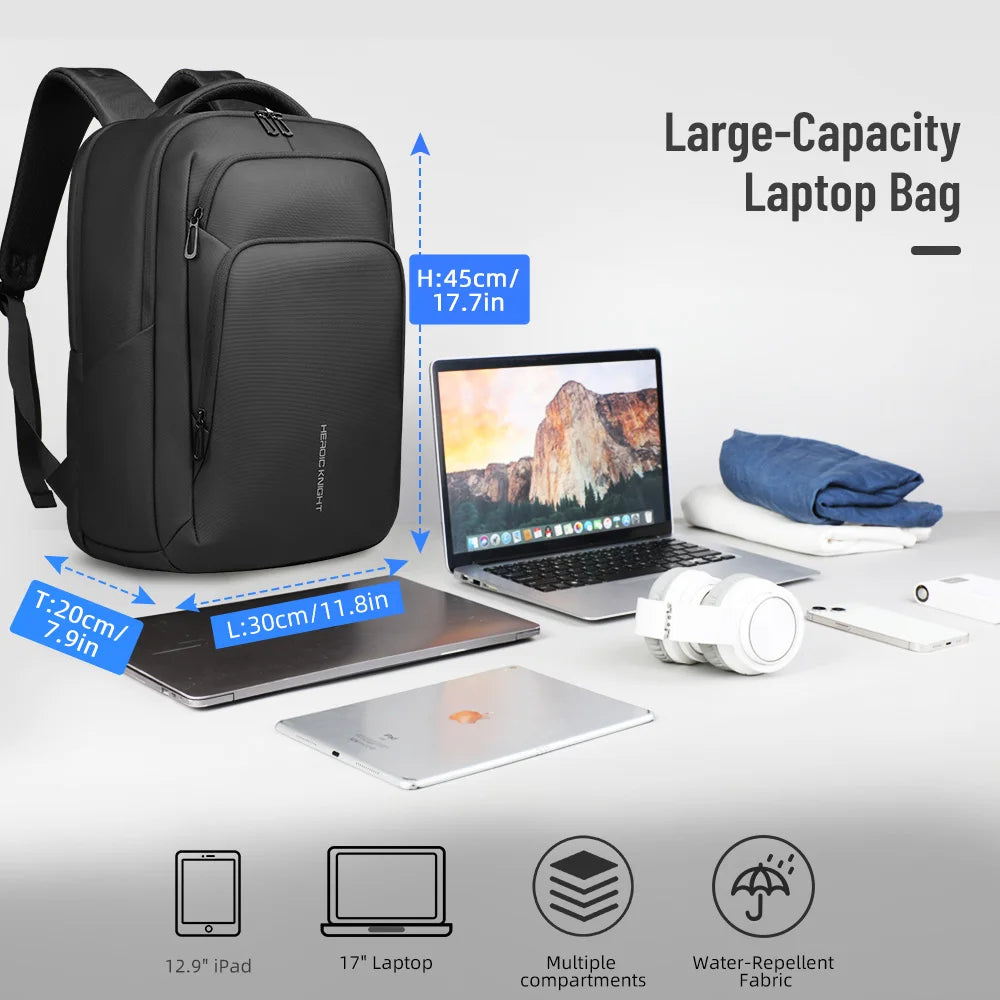 Men's Business Laptop Backpack 17.3" – Waterproof USB Travel Bag