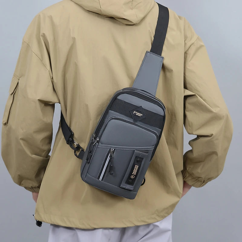Men's Nylon Chest Bag Multi-Compartment Crossbody Sling