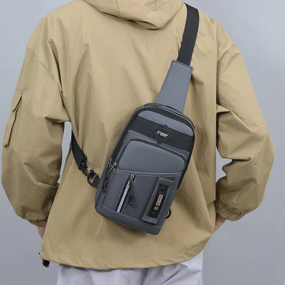 Men's Nylon Chest Bag Multi-Compartment Crossbody Sling