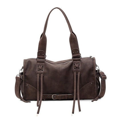 Retro Motorcycle Shoulder Bag for Women – Tassel Tote
