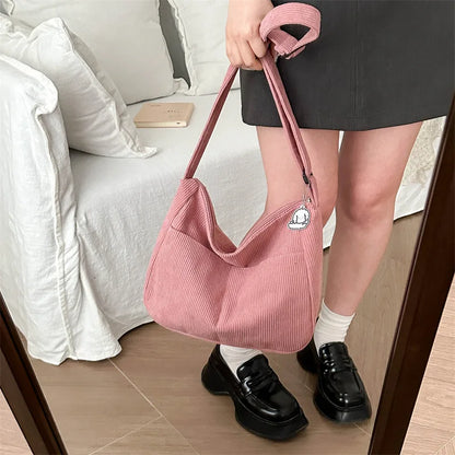 Corduroy Shoulder Tote Bag – Women's Striped Large Capacity