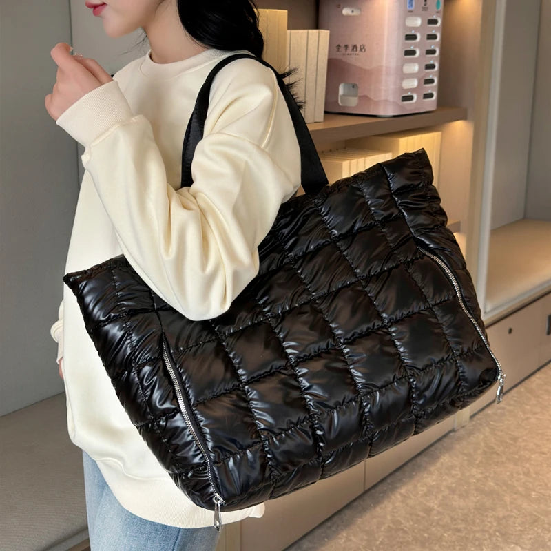 Quilted Puffer Tote Bag – Large Travel & Gym Shoulder Bag