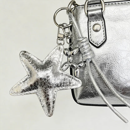 Leather Star Bag Charm Keychain with Braided Rope