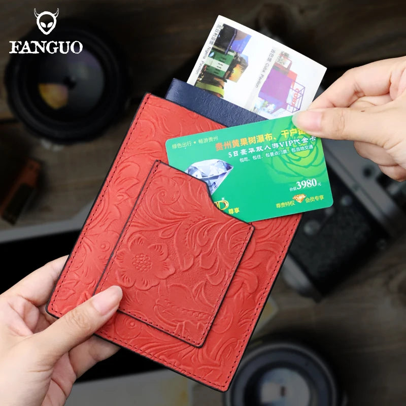 Genuine Leather Passport Holder – Floral Embossed Travel Wallet