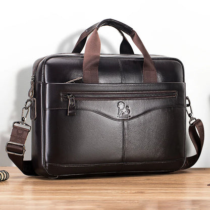 Genuine Leather Briefcase for Men – 14" Laptop Bag, Large Capacity
