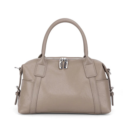 Genuine Leather Boston Tote Bag for Women – Large Capacity Shoulder Handbag