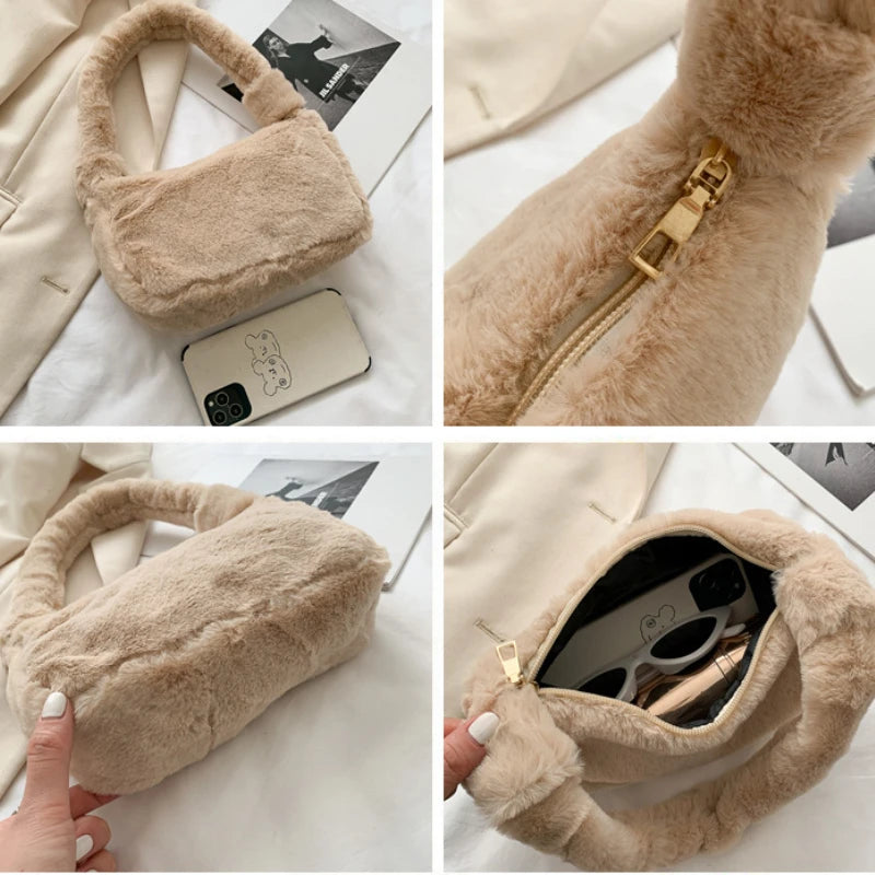 Fluffy Plush Shoulder Bag for Women – Soft Faux Fur Clutch Handbag