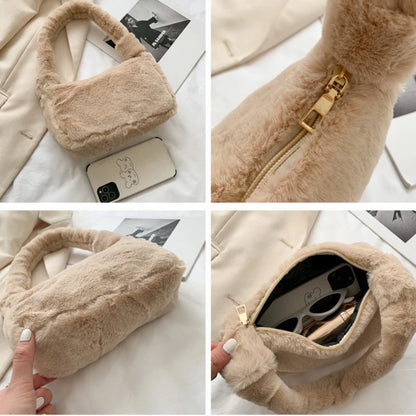 Fluffy Plush Shoulder Bag for Women – Soft Faux Fur Clutch Handbag