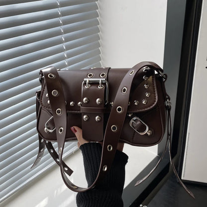 Women's Punk Rivet Shoulder Bag – Edgy Armpit Purse with Buckle