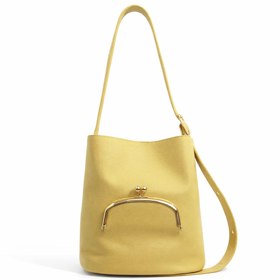 Vintage Large Capacity Buckets Bag Designer Kisslock Pockets Deco Women Shoulder Bags Luxury Pu