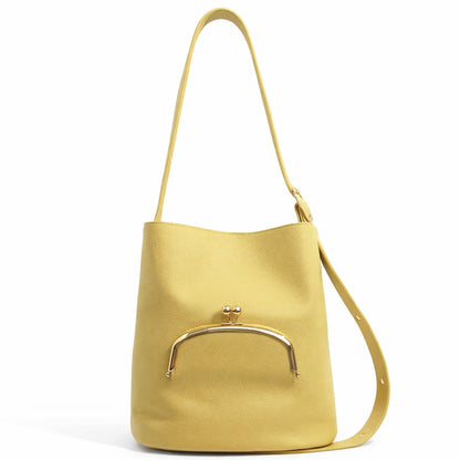 Vintage Large Capacity Buckets Bag Designer Kisslock Pockets Deco Women Shoulder Bags Luxury Pu