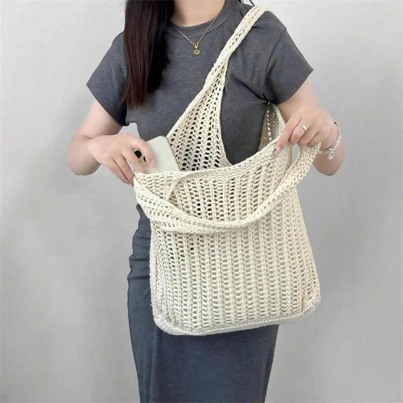 Bohemian Crochet Shoulder Bag – Large Capacity Woven Tote