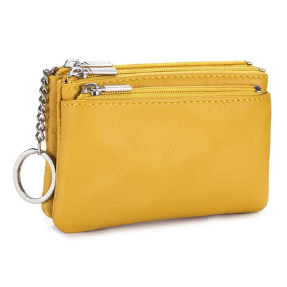 Genuine Leather Coin Purse Mini Wallet with Key Ring for Women