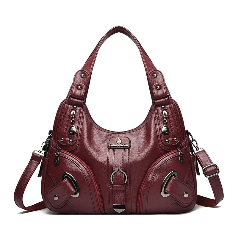 Soft Leather Women's Shoulder Bag – Multi-Pocket Hobo Handbag