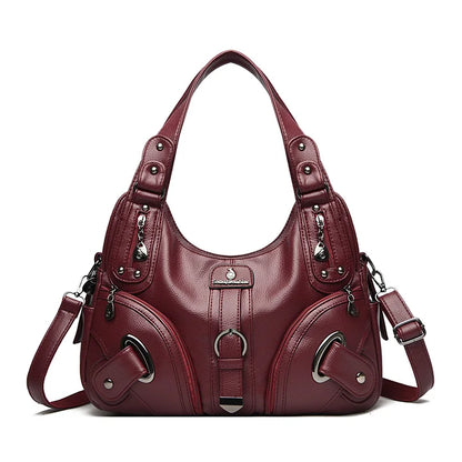 Soft Leather Women's Shoulder Bag – Multi-Pocket Hobo Handbag