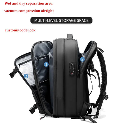 Vacuum Compression Backpack – 17" Laptop, Expandable, Men's Travel