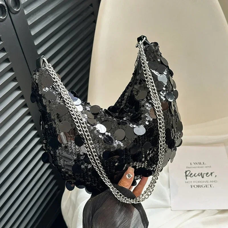 Sequin Chain Crossbody Bag – Women's Evening Clutch for Party & Wedding