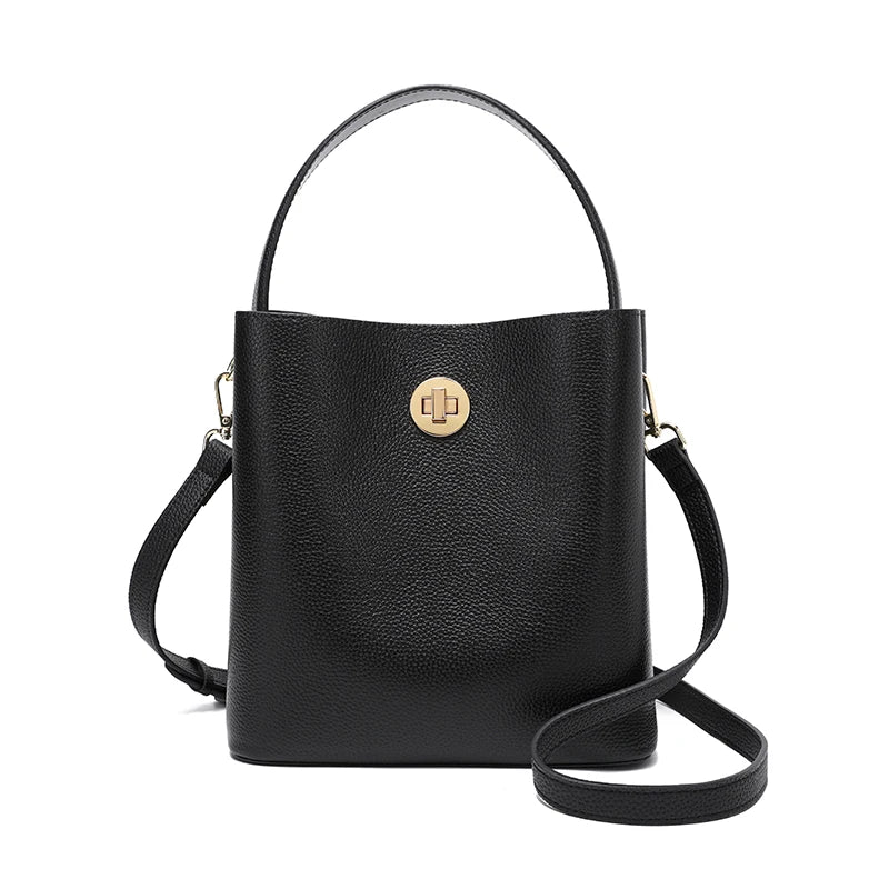 Genuine Leather Bucket Bag – Women's Top Grain Cowhide Tote