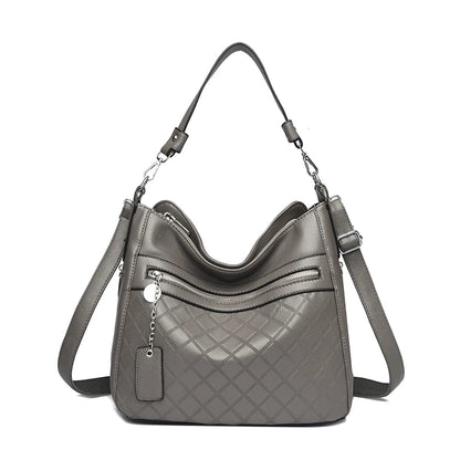Large Leather Hobo Handbag with Quilted Detail & Shoulder Strap