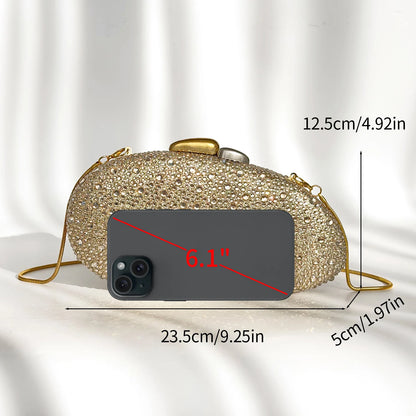 Rhinestone Evening Clutch Bag – Oval Crystal Crossbody Purse for Women