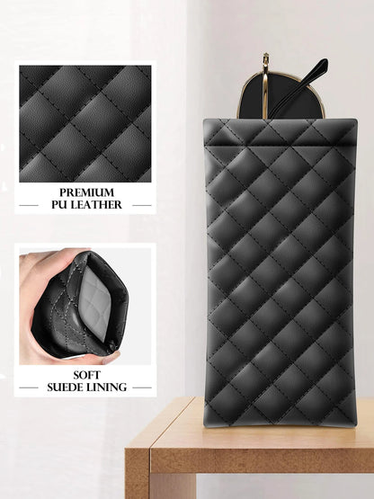 Soft PU Leather Glasses Case – Quilted Sunglasses Pouch