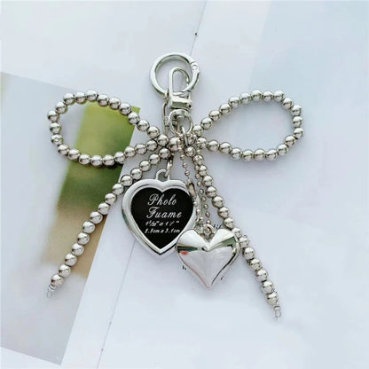 Pearl Bow Heart Keychain – Korean Style Bag Charm Pendant