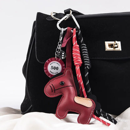 PU Leather Horse Keychain Bag Charm with Rope