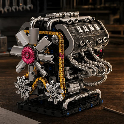 V10 Engine Building Blocks Set – 808 Pcs Motorized MOC Model