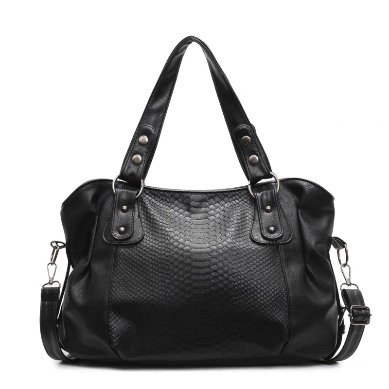Large Capacity Leather Shoulder Bag for Women – Crocodile Pattern Tote