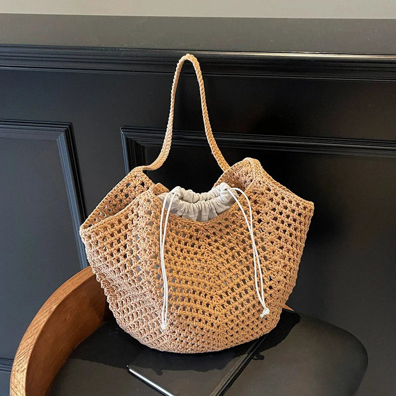 Straw Woven Tote Bag Large Capacity Beach Shoulder Bag