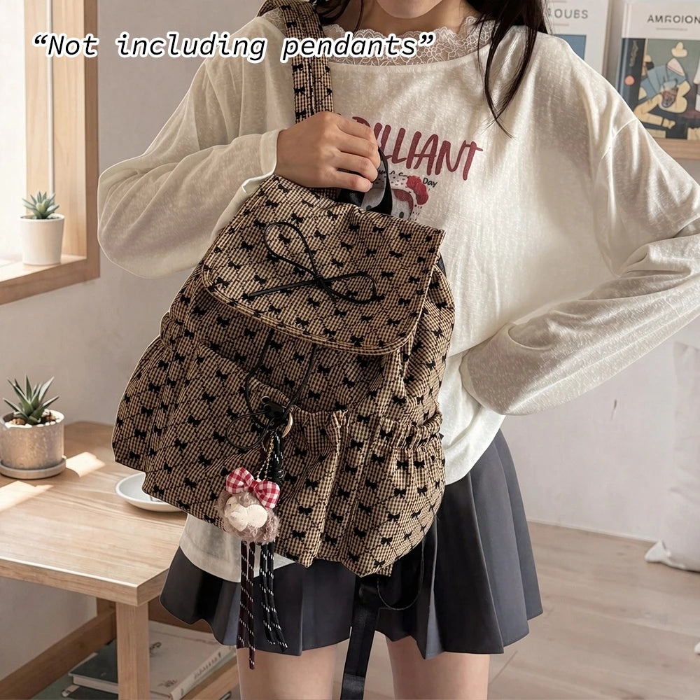 Bow Print Backpack – Japanese Style Large Capacity Casual Bag