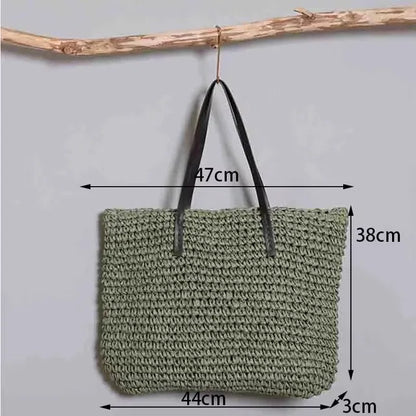 Handmade Straw Woven Round Beach Tote Bag