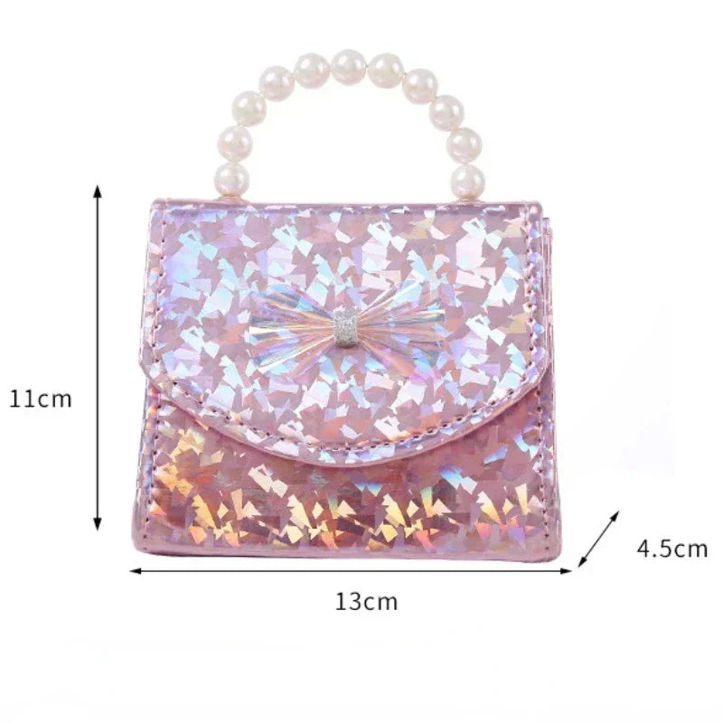 Cute Mini Girls Crossbody Bag – Glitter Bow Purse with Pearl Handle