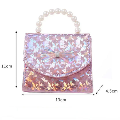 Cute Mini Girls Crossbody Bag – Glitter Bow Purse with Pearl Handle