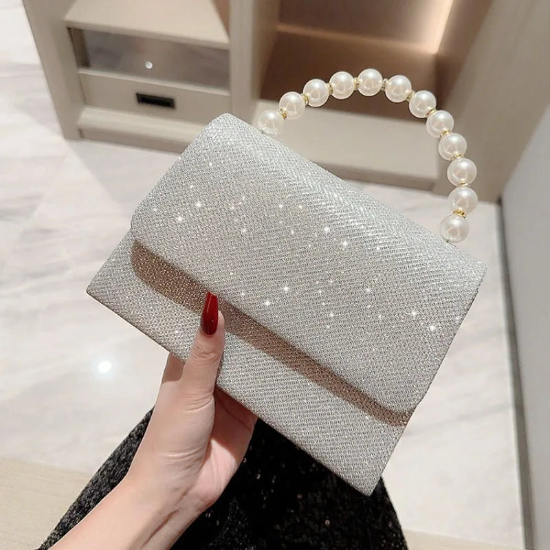 Pearl Chain Evening Bag – Luxury Silk Clutch Purse for Women