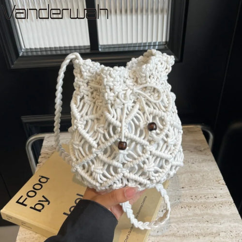 Woven Bucket Bag – Women's Knit Crochet Crossbody Beach Tote